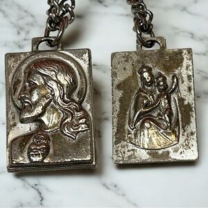 Our Lady of Mount Carmel and the Sacred Heart of Jesus Devotional Medal Necklace